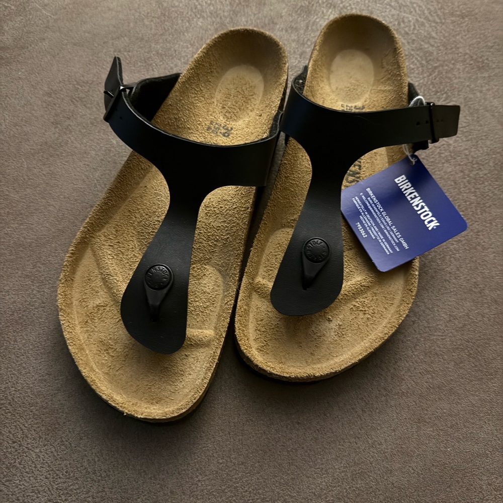 Birkenstock Black Gizeh Leather Thong Sandals